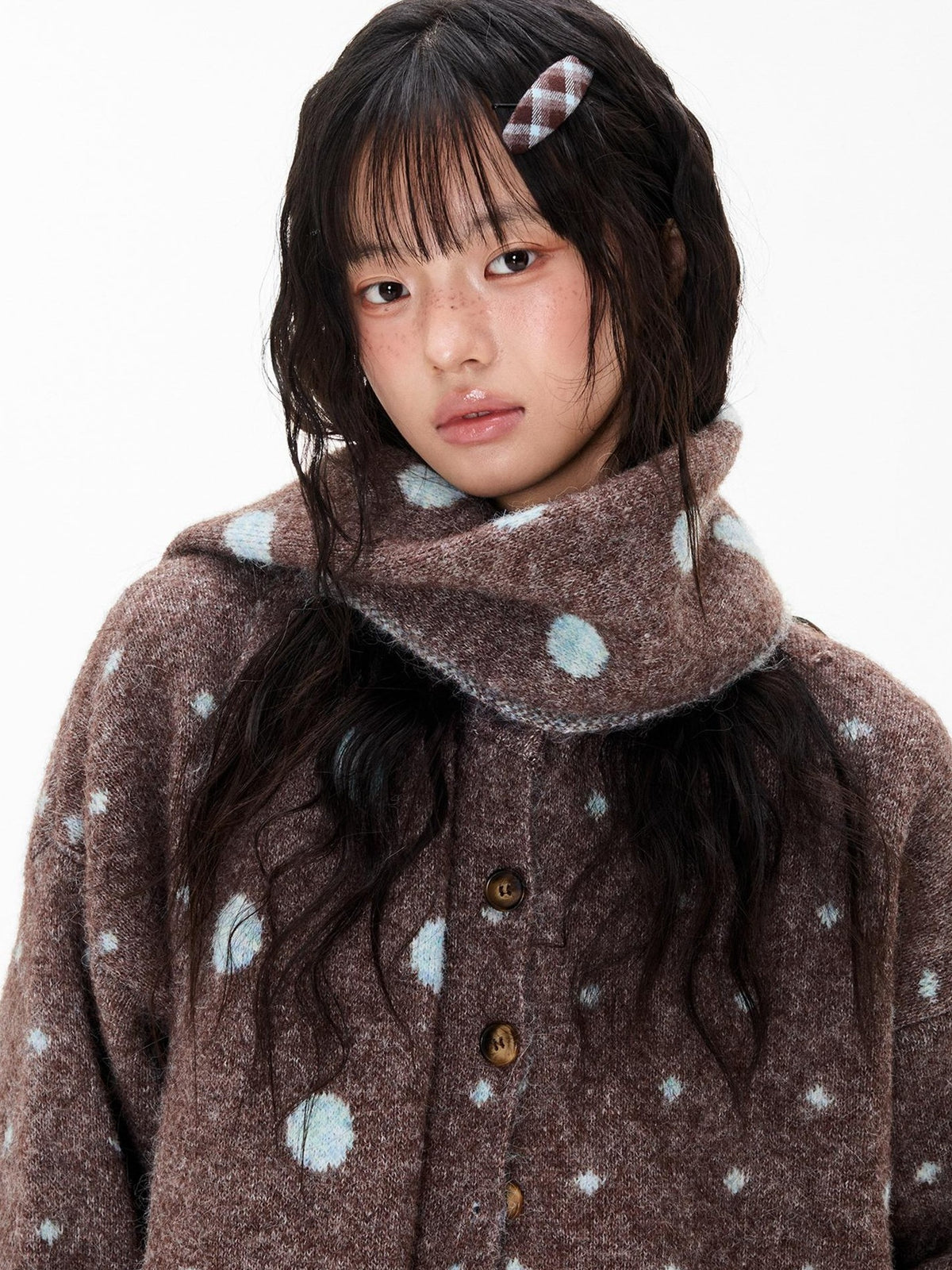 EZEK Polka Dot Print Color Block Knit Women's Cardigans