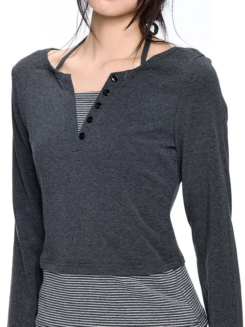 EZEK Polka Dot Print Round Neck Cotton Blend Women's Slim Fit Long Sleeve T-shirts