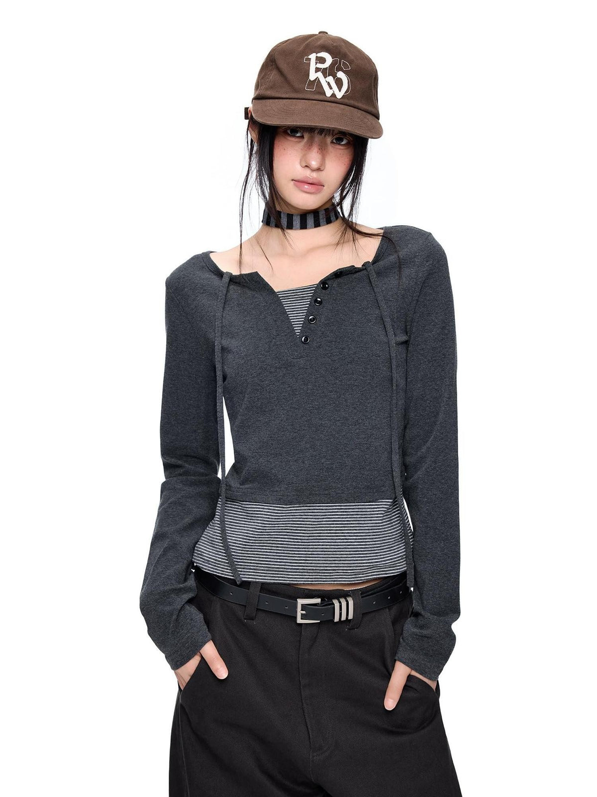 EZEK Polka Dot Print Round Neck Cotton Blend Women's Slim Fit Long Sleeve T-shirts