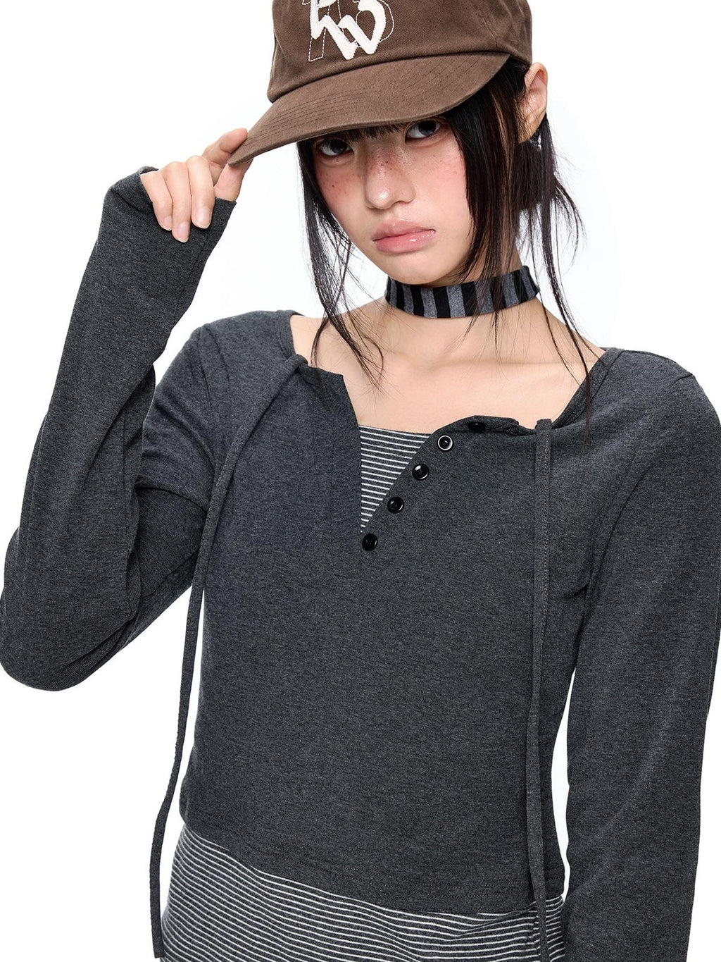 EZEK Polka Dot Print Round Neck Cotton Blend Women's Slim Fit Long Sleeve T-shirts