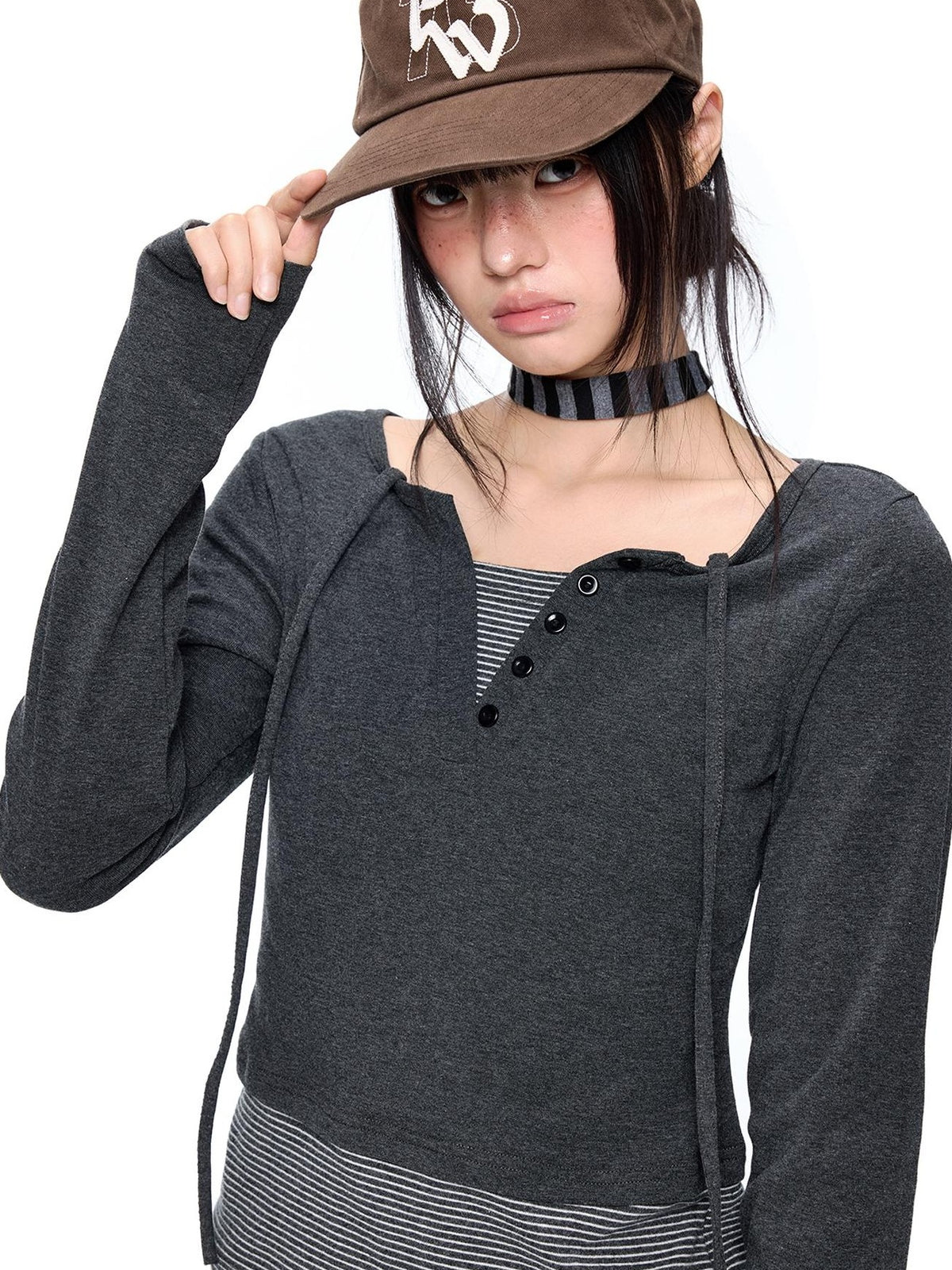 EZEK Polka Dot Print Round Neck Cotton Blend Women's Slim Fit Long Sleeve T-shirts