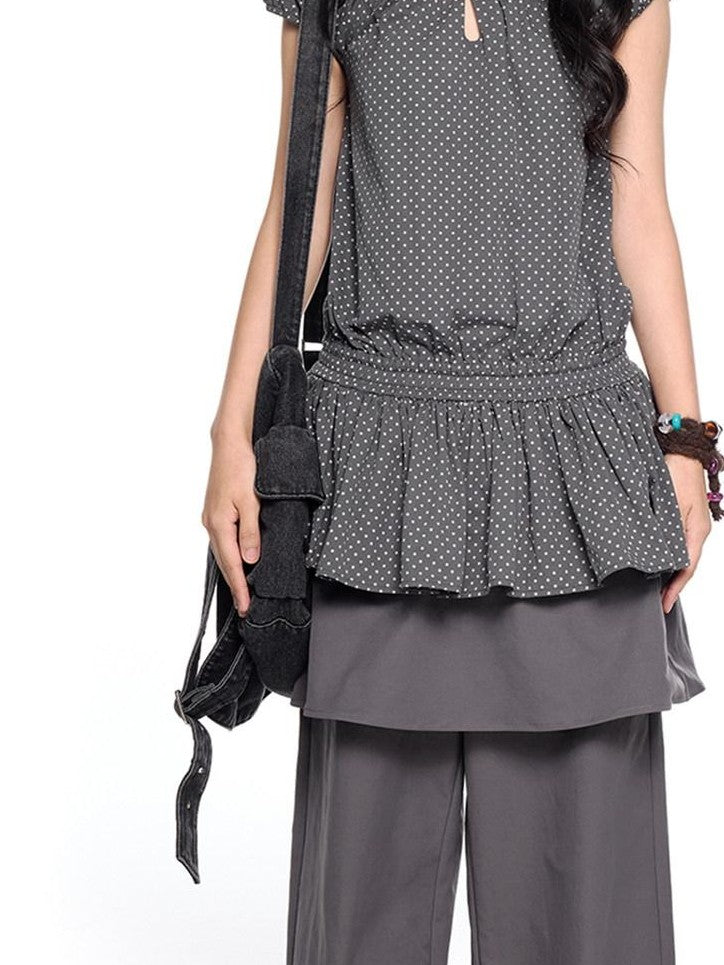 EZEK Polka Dot Ruched Puff Sleeves Women's 100 Cotton Babydoll Mini Dresses