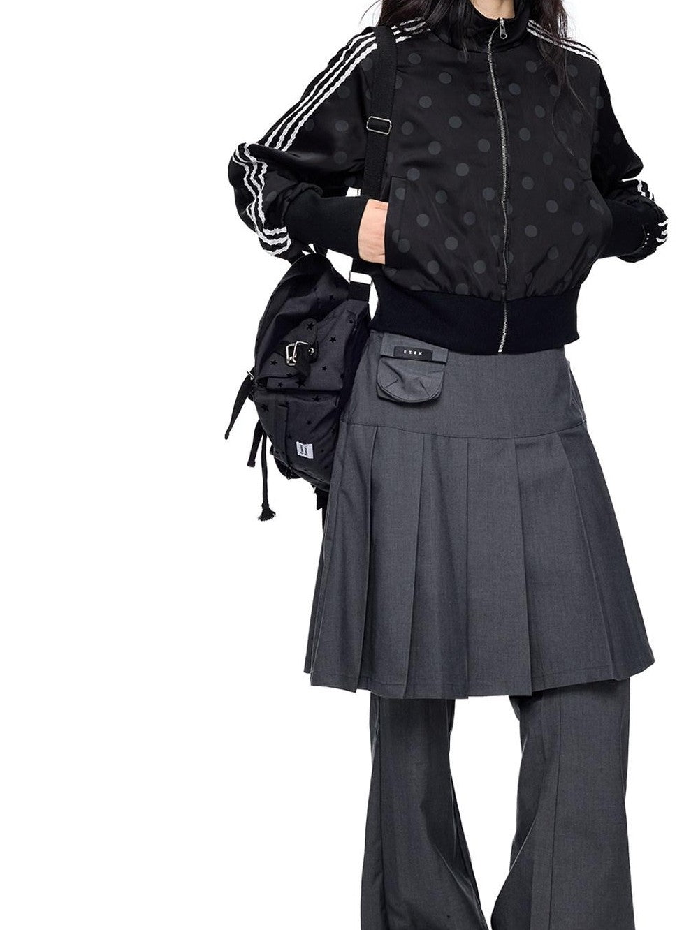 EZEK Polka Dot Side Stripe Zip Stand Collar Cropped Women's Hoodies & Sweatshirts