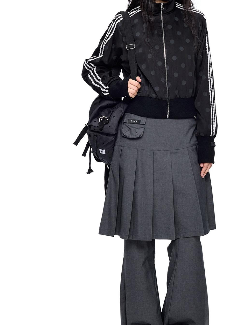 EZEK Polka Dot Side Stripe Zip Stand Collar Cropped Women's Hoodies & Sweatshirts