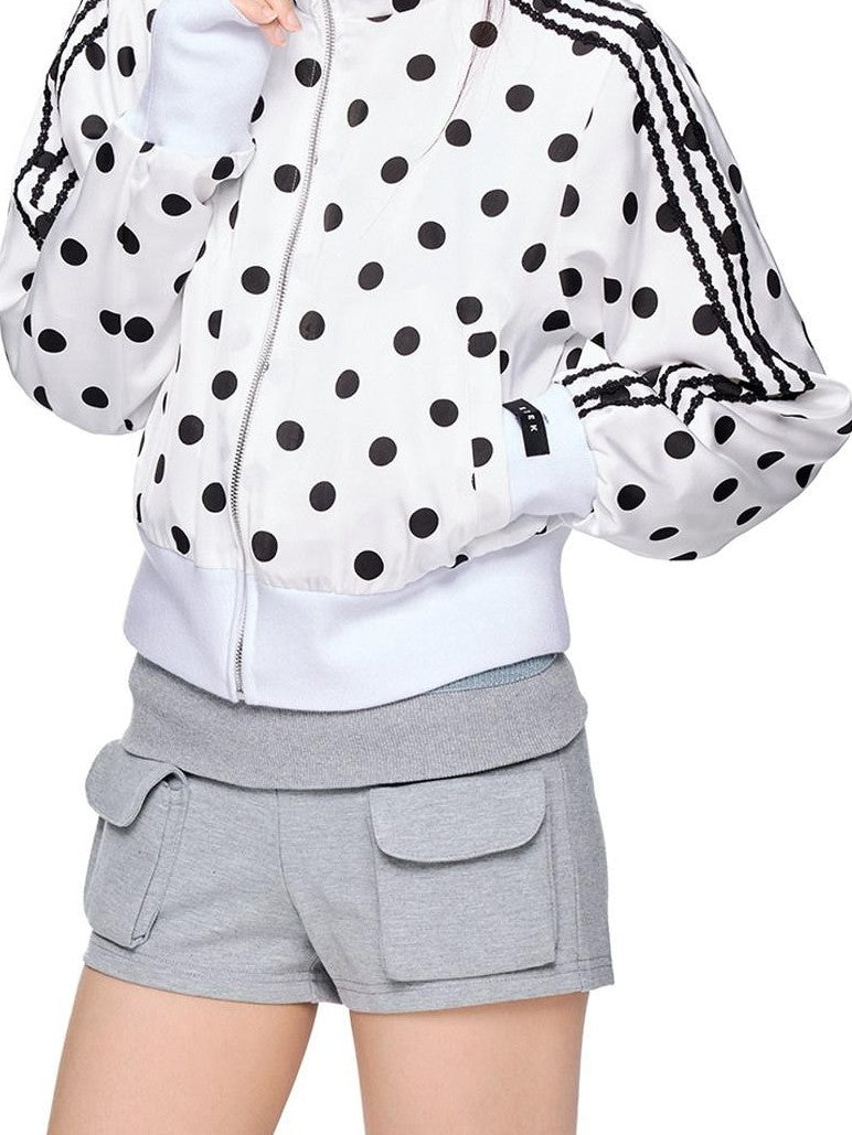 EZEK Polka Dot Side Stripe Zip Stand Collar Cropped Women's Hoodies & Sweatshirts