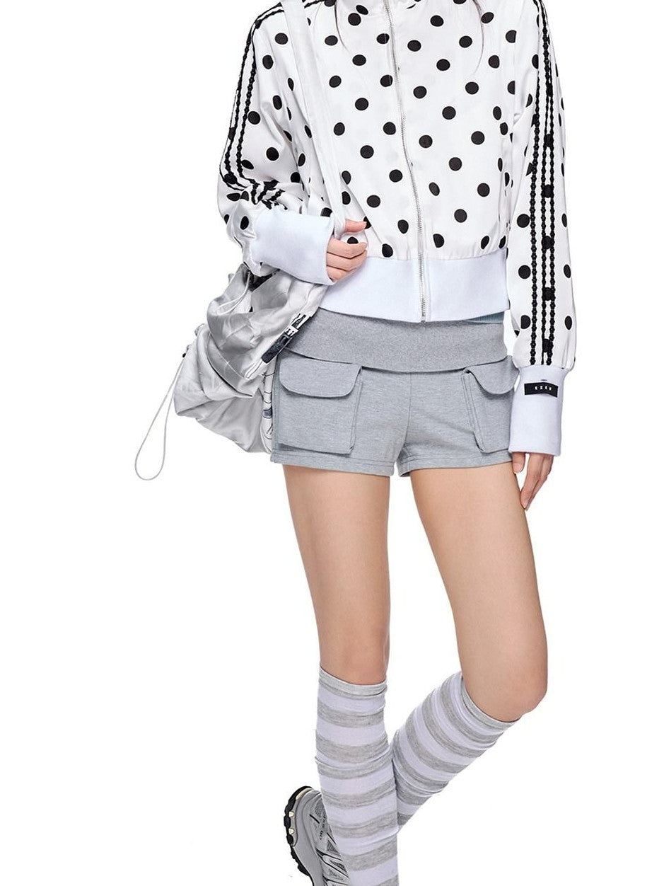 EZEK Polka Dot Side Stripe Zip Stand Collar Cropped Women's Hoodies & Sweatshirts
