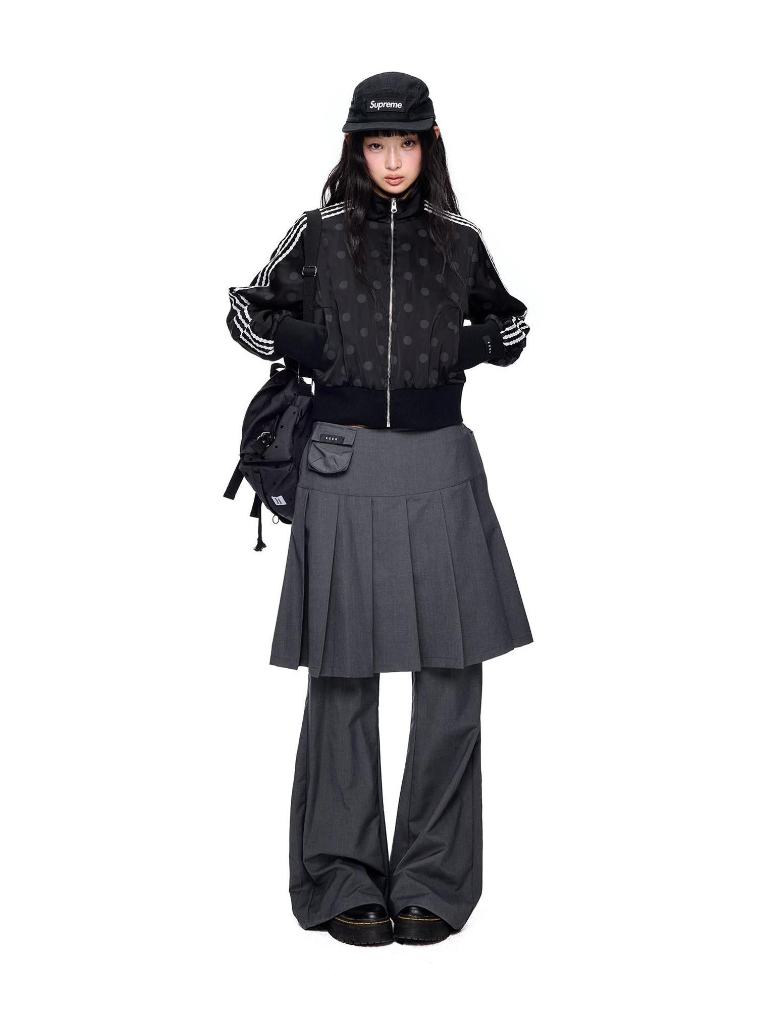 EZEK Polka Dot Side Stripe Zip Stand Collar Cropped Women's Hoodies & Sweatshirts