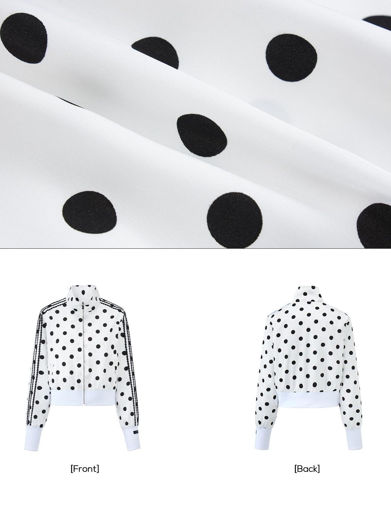 EZEK Polka Dot Side Stripe Zip Stand Collar Cropped Women's Hoodies & Sweatshirts
