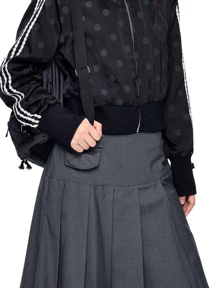 EZEK Polka Dot Side Stripe Zip Stand Collar Cropped Women's Hoodies & Sweatshirts
