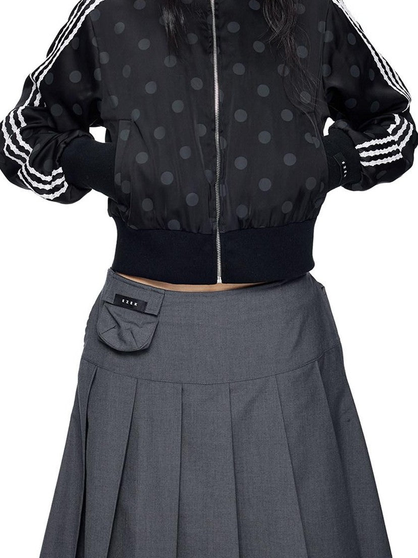 EZEK Polka Dot Side Stripe Zip Stand Collar Cropped Women's Hoodies & Sweatshirts