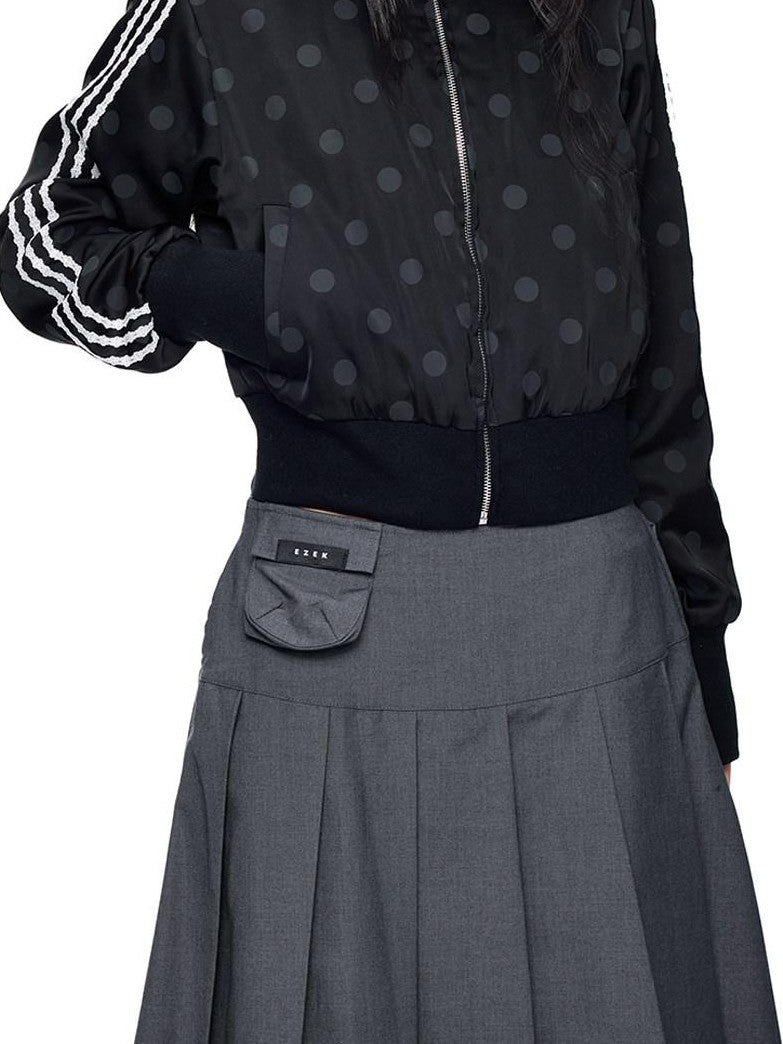 EZEK Polka Dot Side Stripe Zip Stand Collar Cropped Women's Hoodies & Sweatshirts