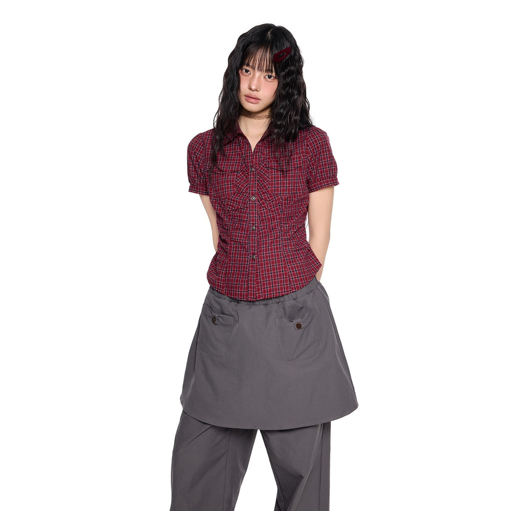 EZEK_Puff_Sleeve_Plaid_Ruched_Waist_Cropped_Lyocell_Women's_Blouses_1037622482017_MISSTT