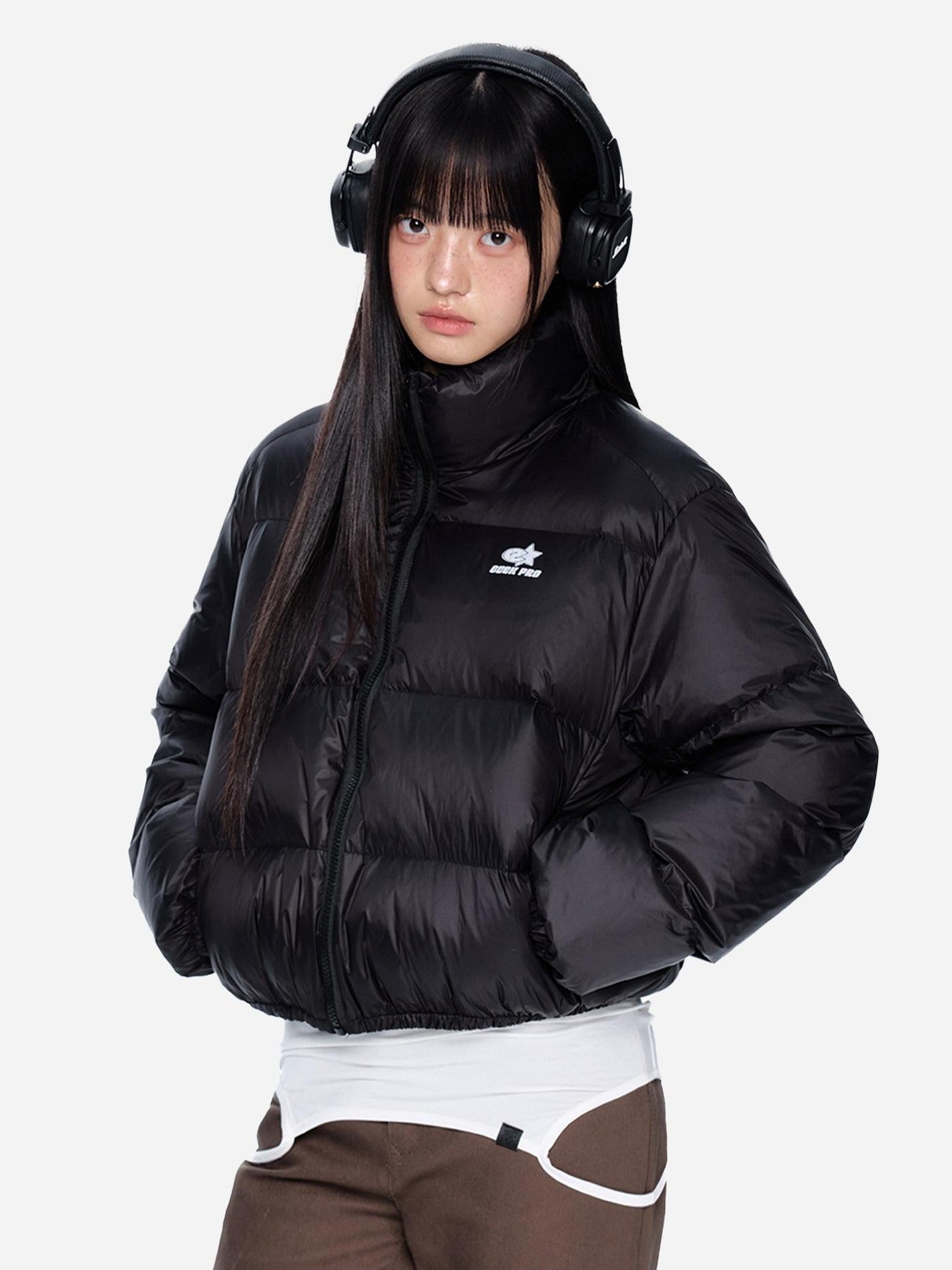 EZEK Puffer Printed Stand Collar Short Women's Nylon Down Jackets