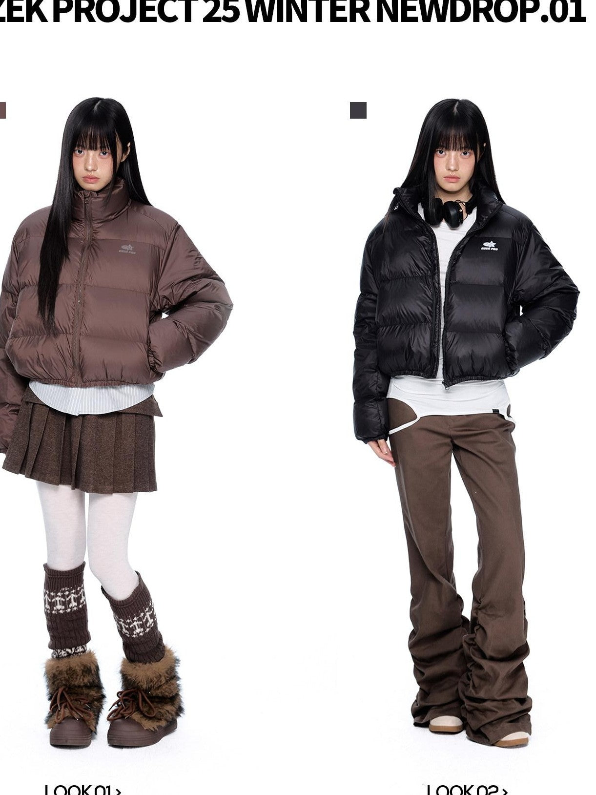 EZEK Puffer Printed Stand Collar Short Women's Nylon Down Jackets