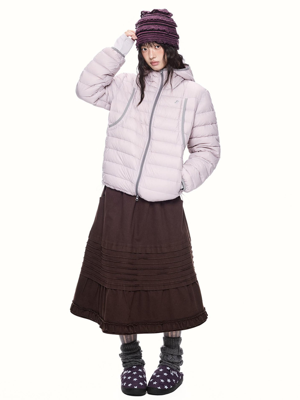 EZEK Quilted Hooded Pocket Retro Women's Nylon White Duck Down Jackets