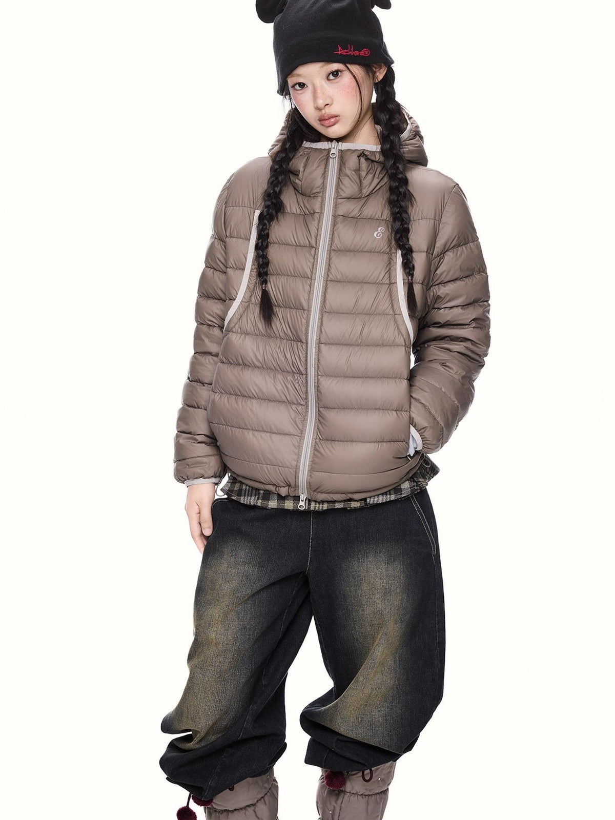 EZEK Quilted Hooded Pocket Retro Women's Nylon White Duck Down Jackets