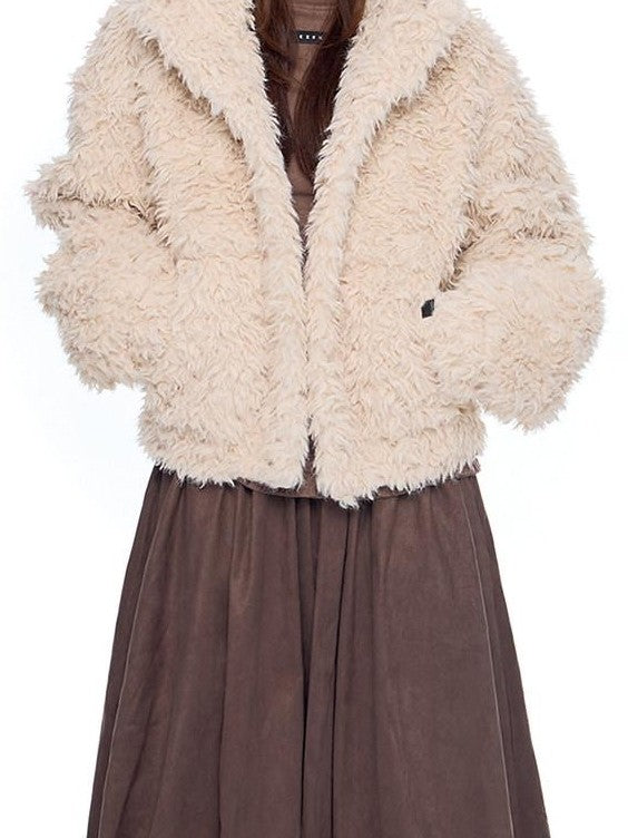 EZEK Rabbit Ear Hooded Zipper Loose Women's Faux Shearling Fleece Jackets