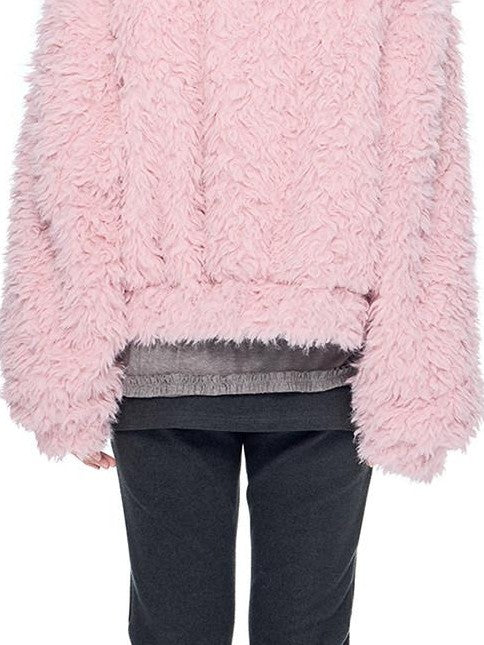 EZEK Rabbit Ear Hooded Zipper Loose Women's Faux Shearling Fleece Jackets
