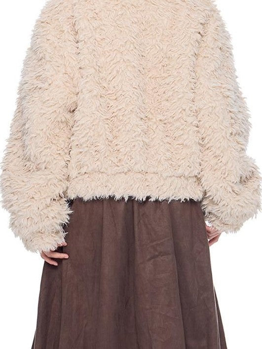 EZEK Rabbit Ear Hooded Zipper Loose Women's Faux Shearling Fleece Jackets