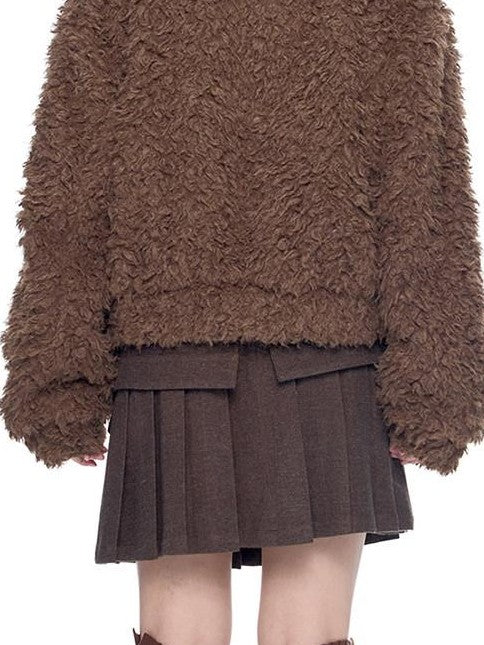 EZEK Rabbit Ear Hooded Zipper Loose Women's Faux Shearling Fleece Jackets