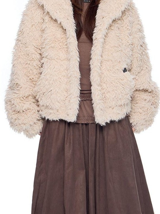 EZEK Rabbit Ear Hooded Zipper Loose Women's Faux Shearling Fleece Jackets