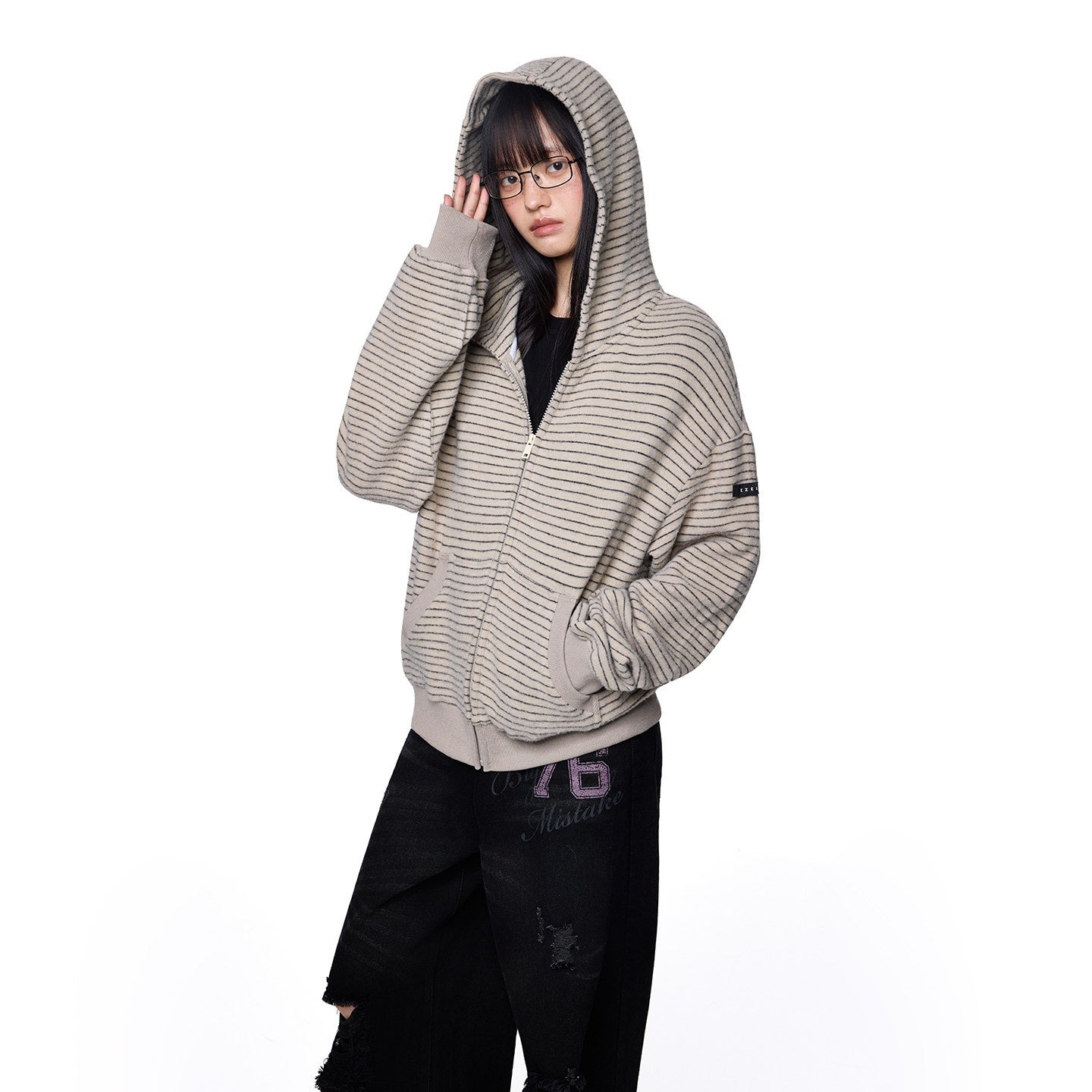 EZEK_Rabbit_Ear_Striped_Hooded_Women's_Acrylic_Cotton_Blend_Zip-up_Hoodies_965512539898_MISSTT