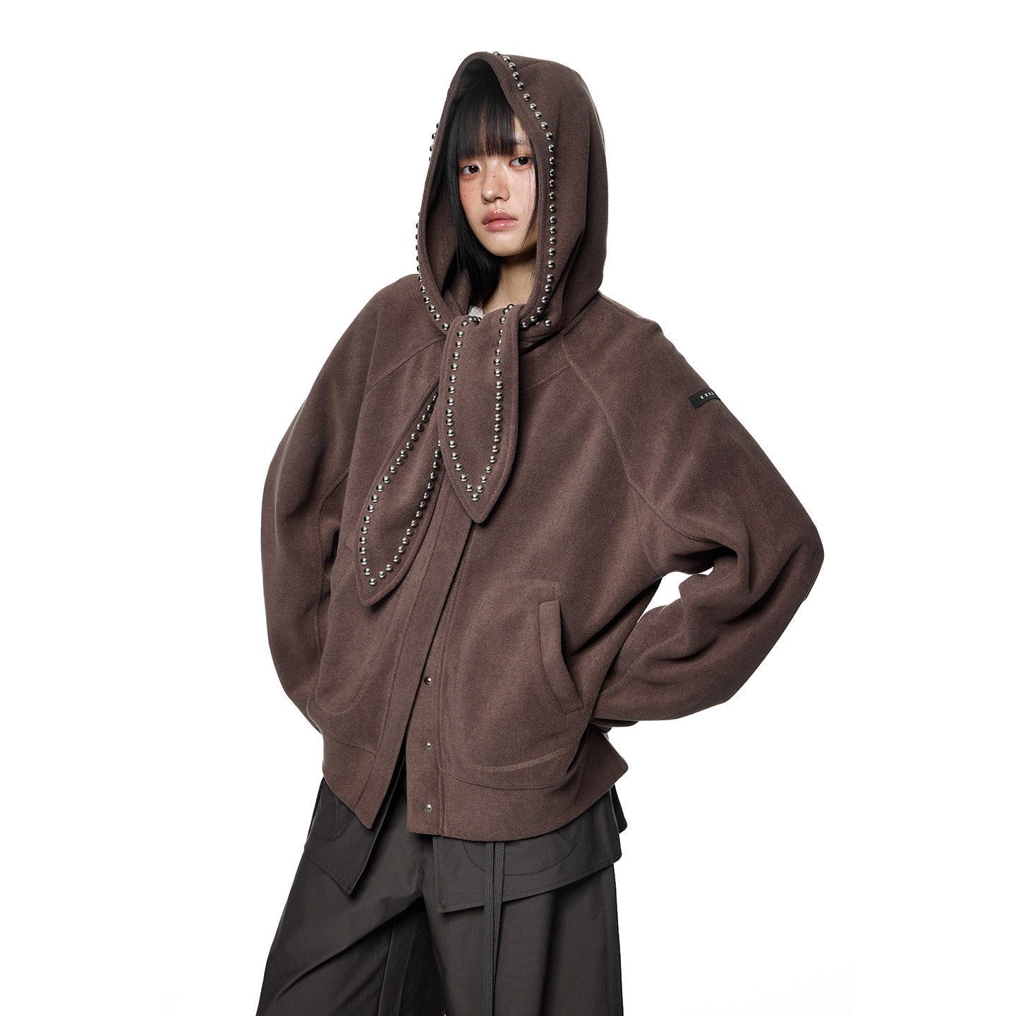EZEK_Rabbit_Ear_Studded_Hooded_Women's_Cotton_Blend_Zip-up_Hoodies_982324507552_MISSTT