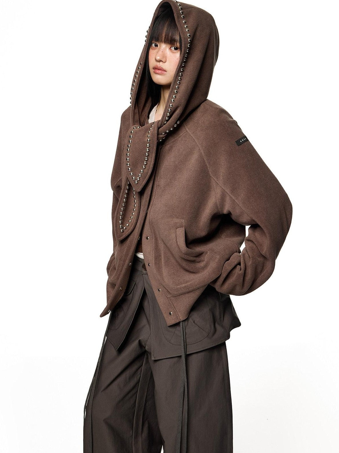EZEK Rabbit Ear Studded Hooded Women's Cotton Blend Zip-up Hoodies