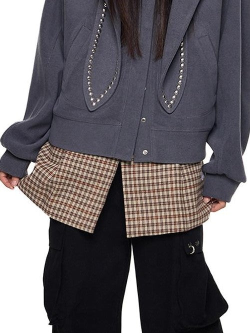 EZEK Rabbit Ear Studded Hooded Women's Cotton Blend Zip-up Hoodies