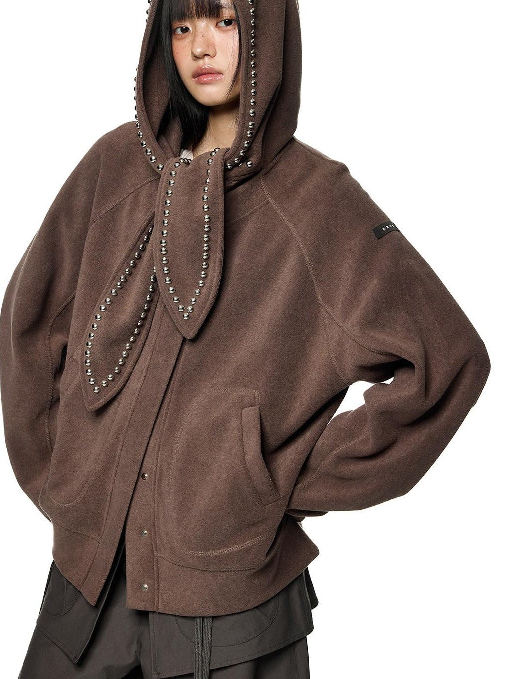 EZEK Rabbit Ear Studded Hooded Women's Cotton Blend Zip-up Hoodies