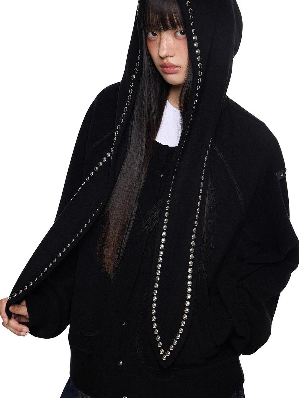 EZEK Rabbit Ear Studded Hooded Women's Cotton Blend Zip-up Hoodies