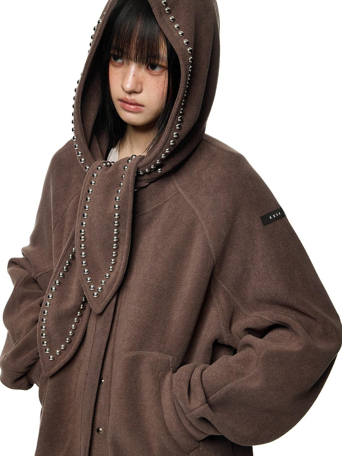 EZEK Rabbit Ear Studded Hooded Women's Cotton Blend Zip-up Hoodies