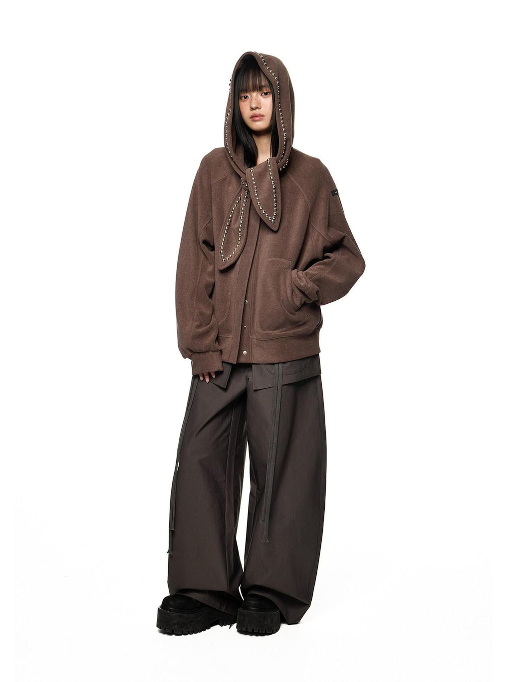 EZEK Rabbit Ear Studded Hooded Women's Cotton Blend Zip-up Hoodies