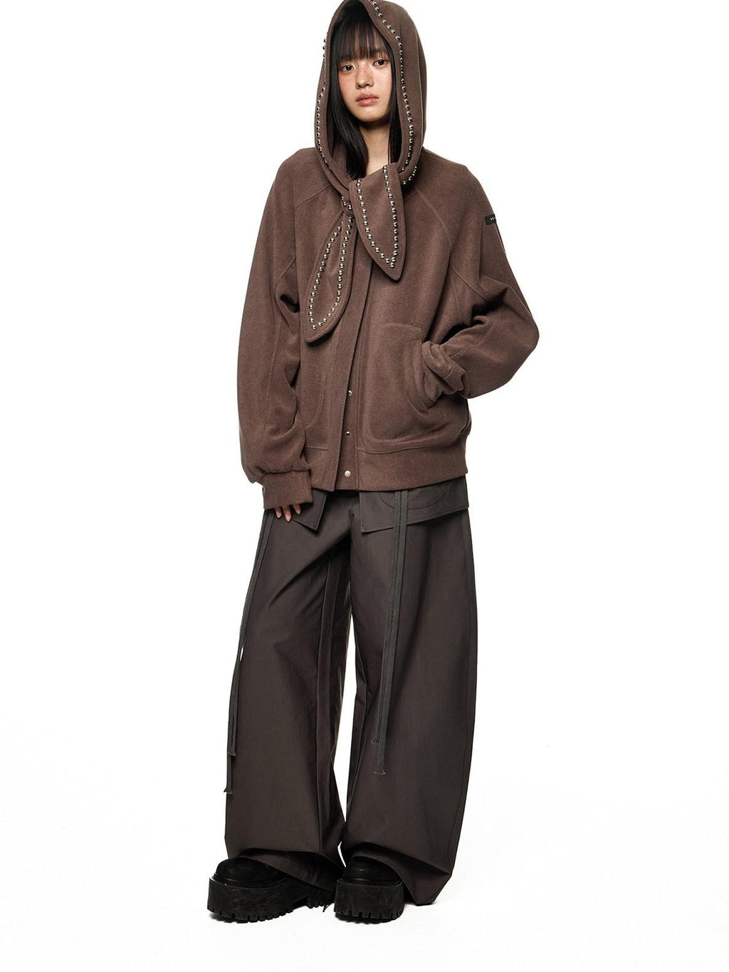 EZEK Rabbit Ear Studded Hooded Women's Cotton Blend Zip-up Hoodies