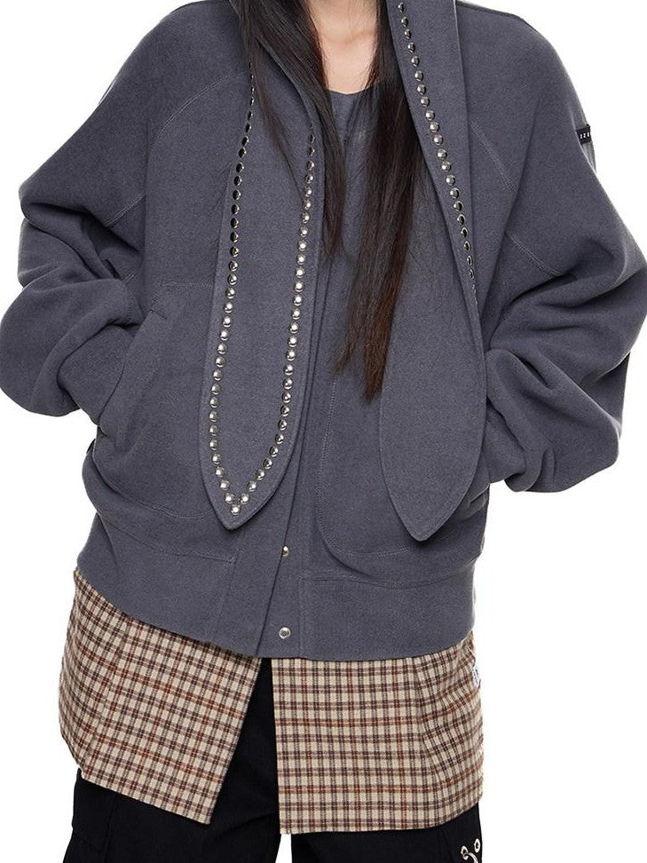 EZEK Rabbit Ear Studded Hooded Women's Cotton Blend Zip-up Hoodies