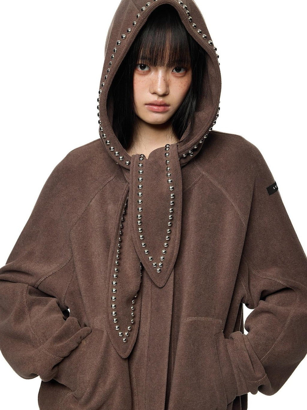 EZEK Rabbit Ear Studded Hooded Women's Cotton Blend Zip-up Hoodies