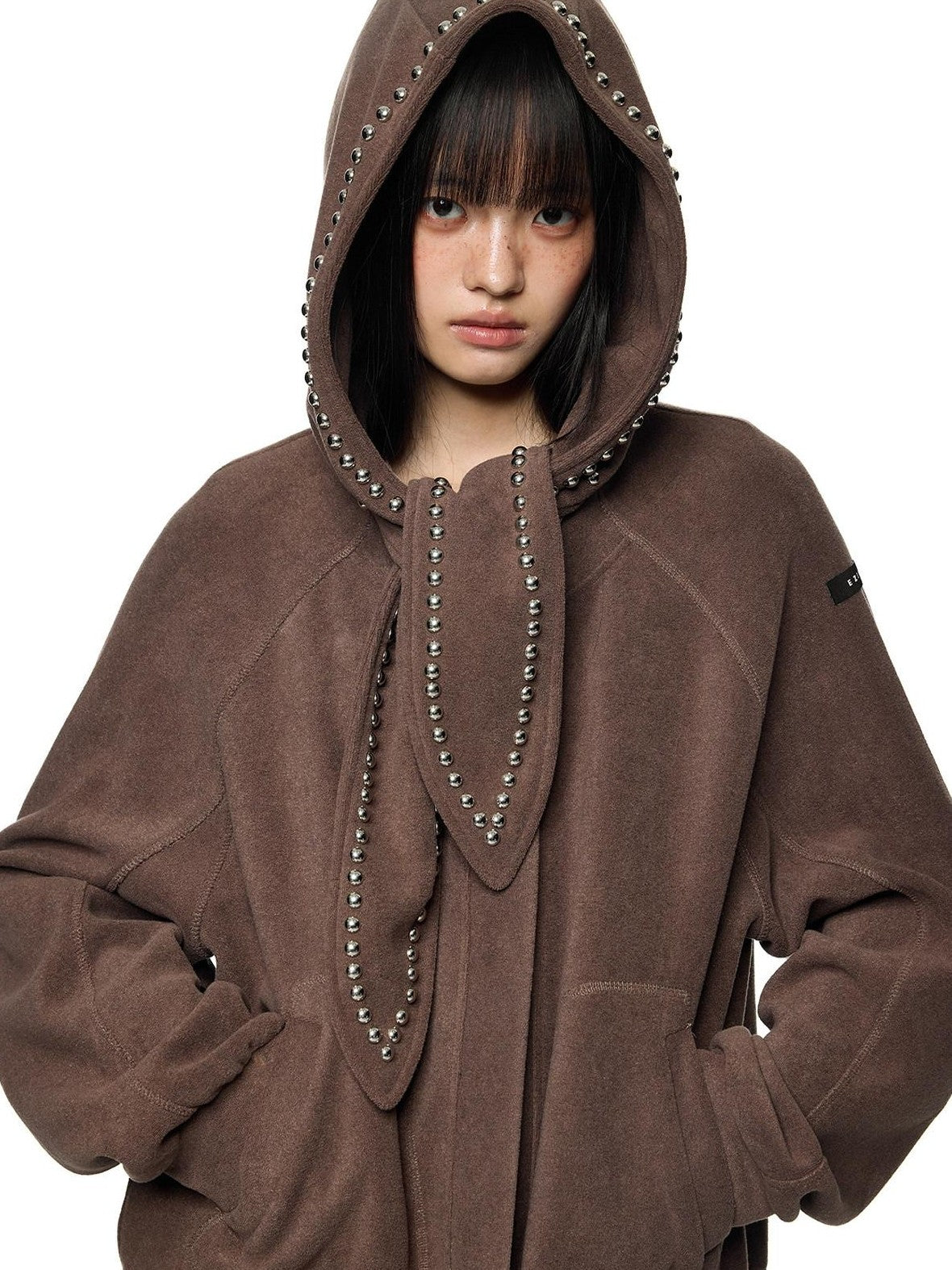 EZEK Rabbit Ear Studded Hooded Women's Cotton Blend Zip-up Hoodies