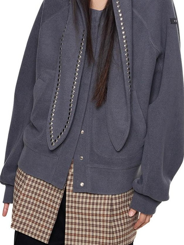 EZEK Rabbit Ear Studded Hooded Women's Cotton Blend Zip-up Hoodies