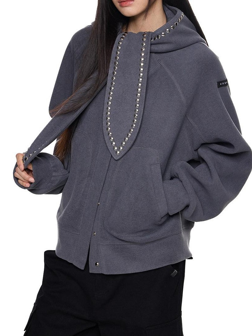 EZEK Rabbit Ear Studded Hooded Women's Cotton Blend Zip-up Hoodies