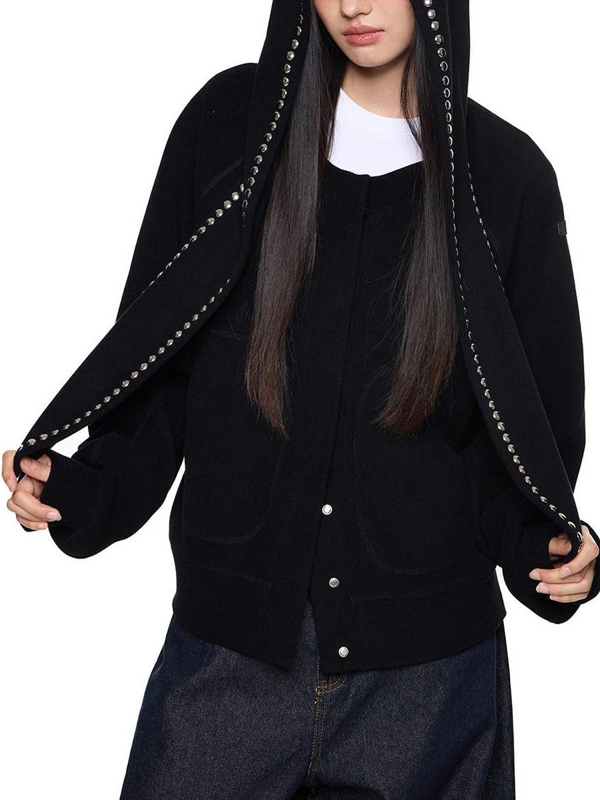 EZEK Rabbit Ear Studded Hooded Women's Cotton Blend Zip-up Hoodies