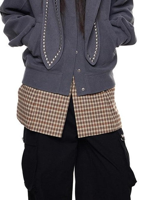 EZEK Rabbit Ear Studded Hooded Women's Cotton Blend Zip-up Hoodies