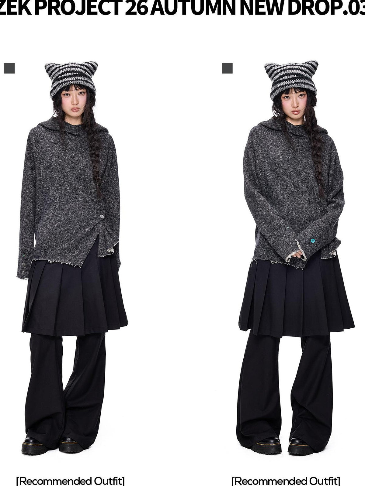 EZEK Raw Edge Asymmetric Hem Draped Neck Button Knit Women's Sweaters