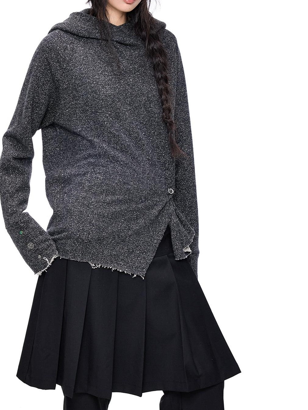 EZEK Raw Edge Asymmetric Hem Draped Neck Button Knit Women's Sweaters