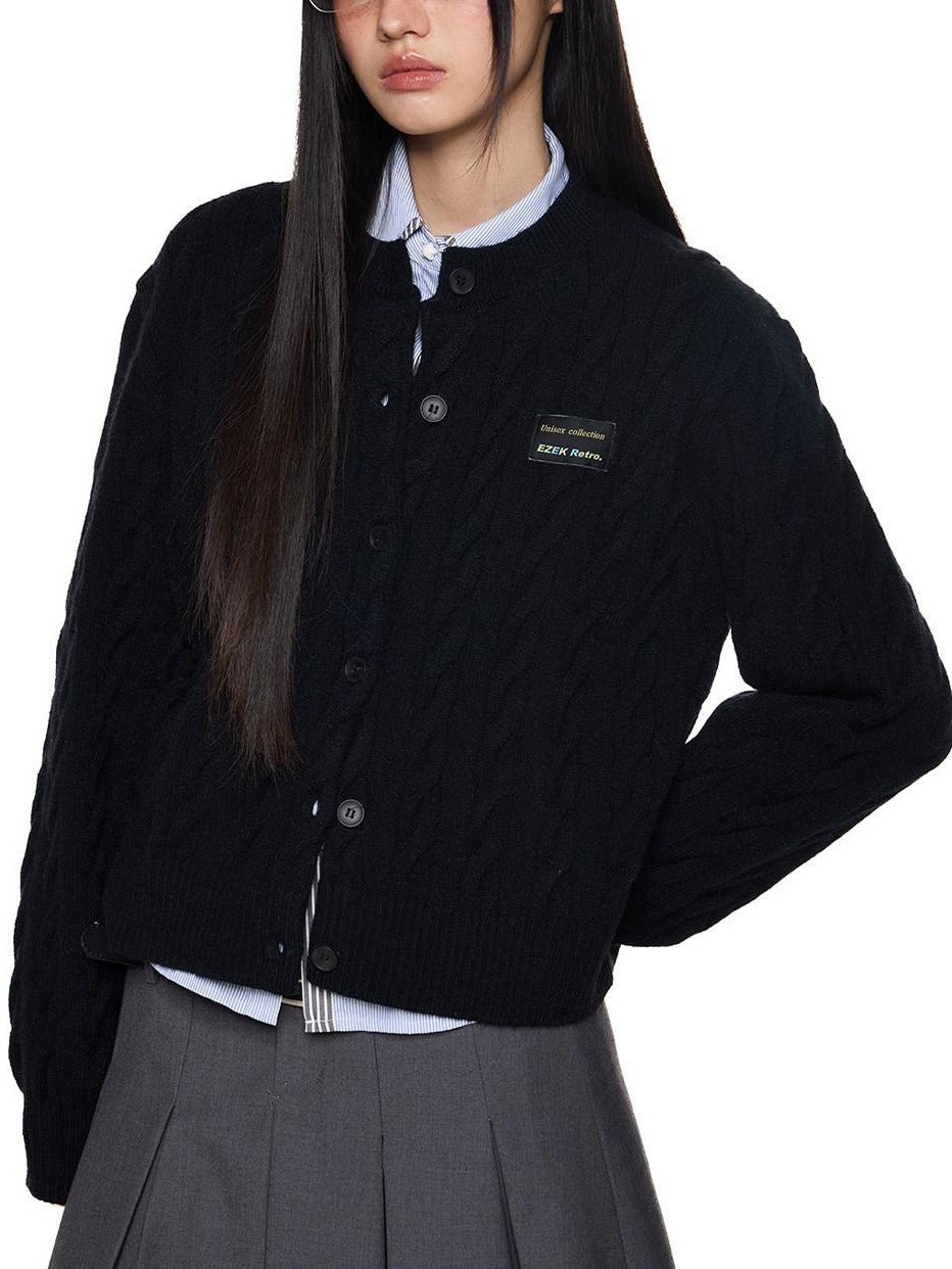 EZEK Relaxed Twisted Cable Knit Round Neck Button Women's Acrylic Blend Cardigans