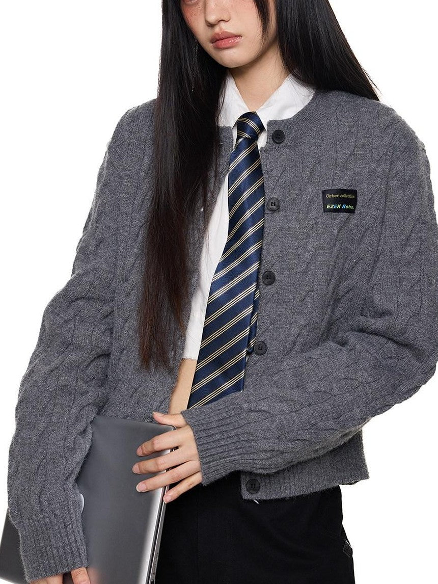 EZEK Relaxed Twisted Cable Knit Round Neck Button Women's Acrylic Blend Cardigans