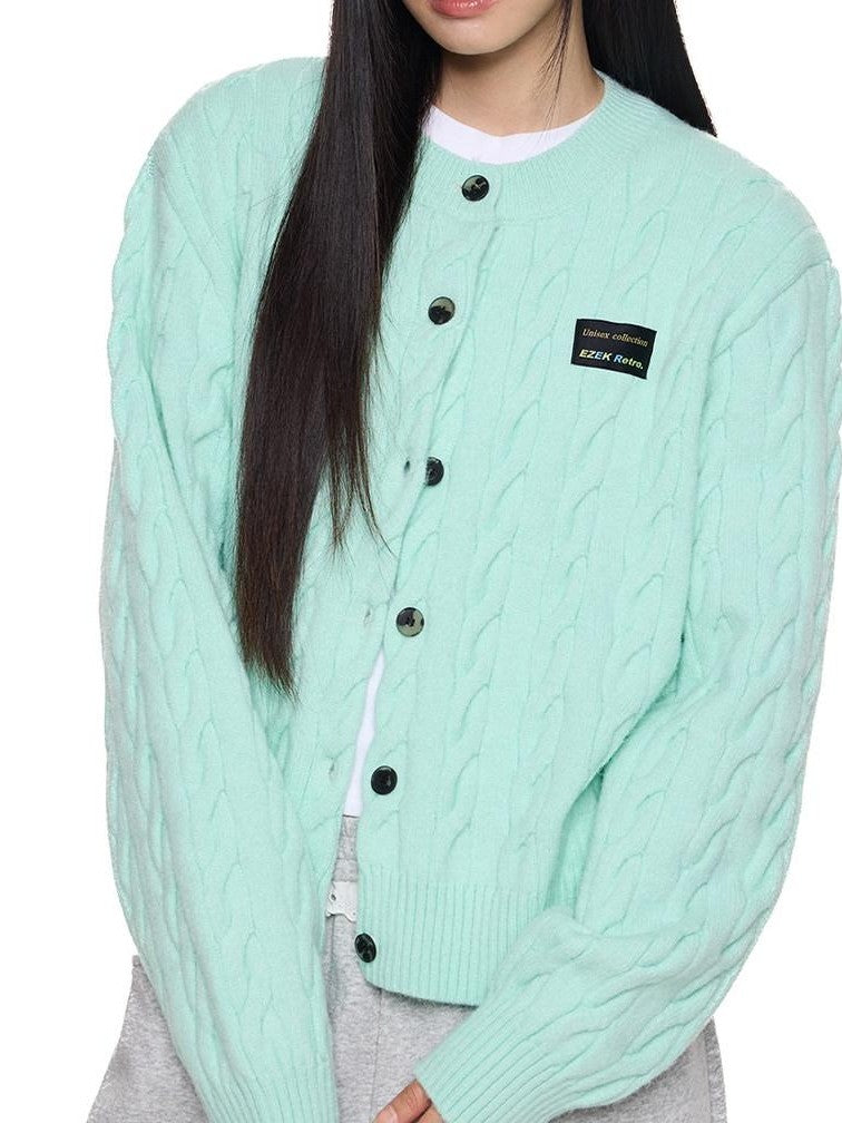 EZEK Relaxed Twisted Cable Knit Round Neck Button Women's Acrylic Blend Cardigans