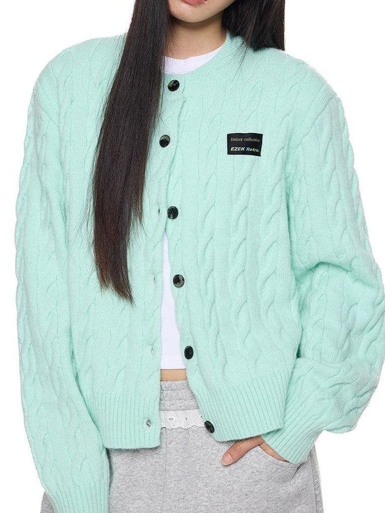 EZEK Relaxed Twisted Cable Knit Round Neck Button Women's Acrylic Blend Cardigans