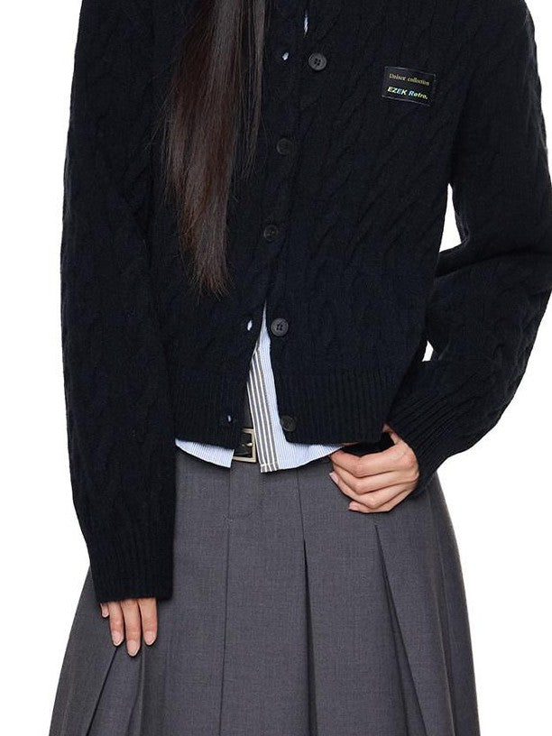 EZEK Relaxed Twisted Cable Knit Round Neck Button Women's Acrylic Blend Cardigans