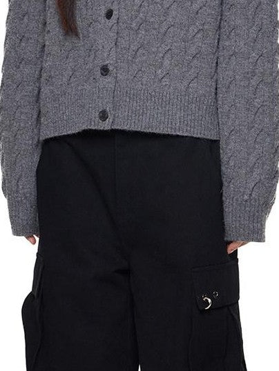 EZEK Relaxed Twisted Cable Knit Round Neck Button Women's Acrylic Blend Cardigans