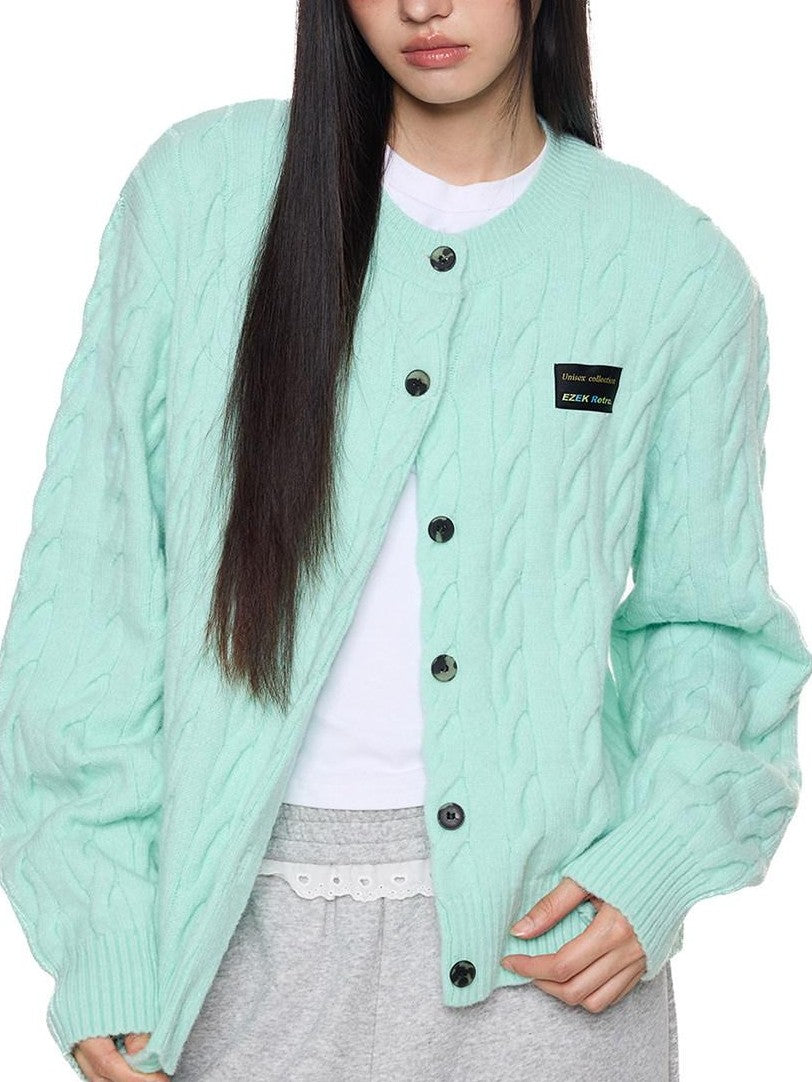 EZEK Relaxed Twisted Cable Knit Round Neck Button Women's Acrylic Blend Cardigans